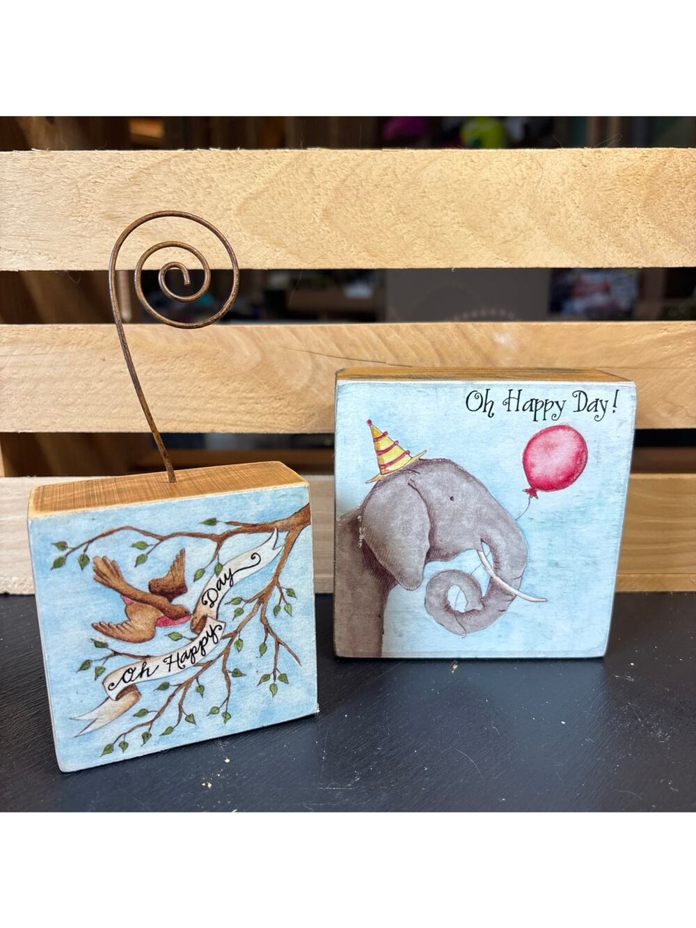 2 Primitives by Kathy Box Signs “oh happy day” picture card holder birthday gift